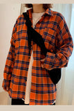 Loose Casual Orange Plaid Long Sleeve Shirt