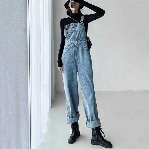 Loose Solid Retro Denim Jumpsuits