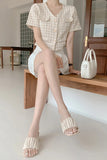 Short Sleeve Retro Plaid Blouse Shirt