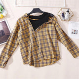 Plaid Blouse Asymmetrical Off Shoulder Shirt