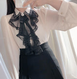 Ruffles Cute Bow Tie Elegant Blouse Shirt