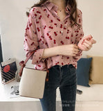 Cherries Full Printed Long Sleeve Blouse Shirt