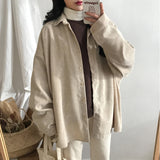Retro Loose Warm Solid Corduroy Tops