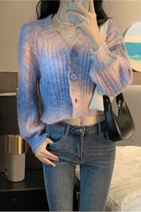 Retro Gradient Colors Crop Knitted Sweater