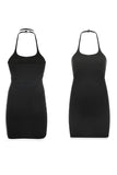 Sexy Low Chest Hanging Neck Big Exposed Mini Dress