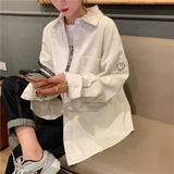 Smile Emoticon Pattern Long Sleeve Corduroy Blouse