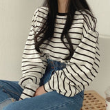 Long Sleeve Basic Striped Casual Sweatshirt