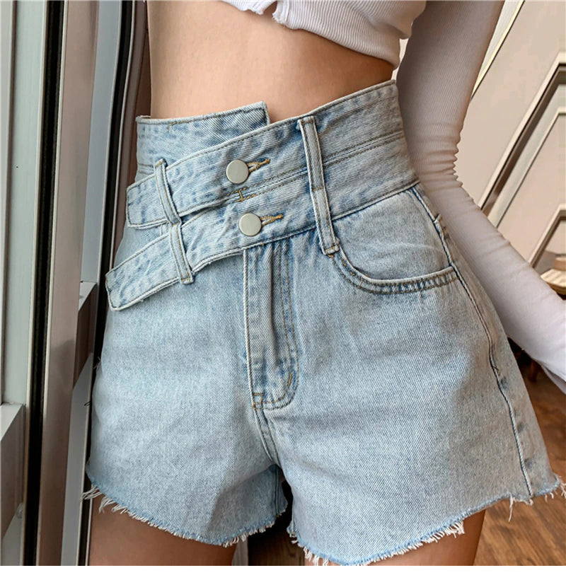 Double Belted Sexy Irregular Denim Shorts Jeans – Tomscloth