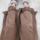 Vintage High Waist Corduroy Wide Leg Ruffle Loose Pants