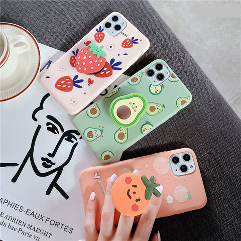 Cute Fruits Cartoon Plus Holder Case For iPhone
