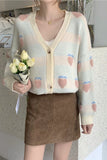 Strawberry Pattern V-Neck Knitted Cardigan Sweater