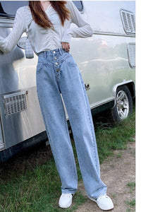 High Waist Loose Straight Long Jeans Pants