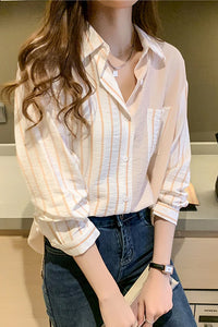 Casual Striped Combination Long Sleeve Blouse Shirt