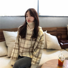 Plaid High Collar Hooded Style Sweater