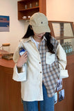 Loose Corduroy With Plaid Combination Blouse Shirt