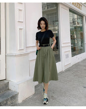 Elegant Elastic Waist Skirt With Belt