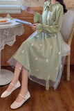 Long Sleeve Mesh Elegant Sweet Midi Dress