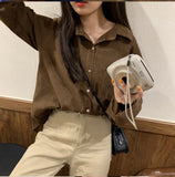 Long Sleeve Loose Turn Down Collar Retro Shirt
