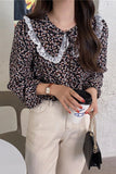 Floral Pattern Peter Pan Collar Long Sleeve Blouse Shirt