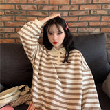 Long Sleeve Striped Turn Down Collar Sweater