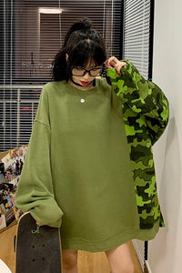 Loose Casual One Sleeve Camouflage Sweatshirt