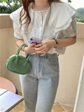 Short Sleeve Elegant Square Collar Blouse Shirt
