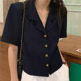 Heart Shaped Button Short Sleeve Blouse Shirt