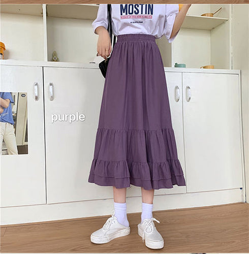 Loose Ruffles Elastic Waist A-Line Skirt