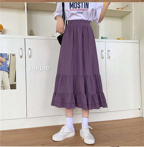 Loose Ruffles Elastic Waist A-Line Skirt