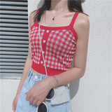 Cute Plaid Slim Knitted Cropped Tank Top