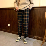 High Waist Loose Thick Fleece Plaid Pants