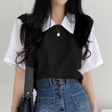 Fake Two Piece Loose Polo Collar Shirt
