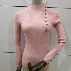 Button Design Casual Turtleneck Sweater