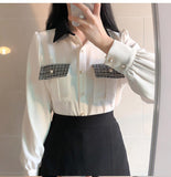 Long Sleeve Cute Sweet Pocket Blouse Shirt