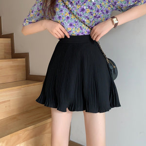 High Waist Retro A-Line Ruffle Pleated Skirt