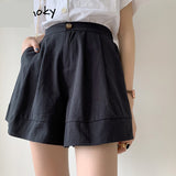 High Waist Wide Leg Casual Cotton Shorts