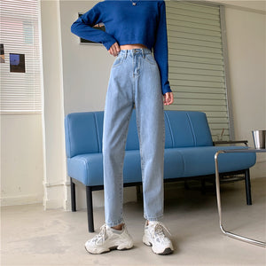 Casual High Waist Straight Long Jeans