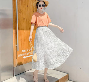 Polka Dot Mid Length Pleated Skirt