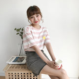 Weather Embroidered Candy Striped Color Shirt