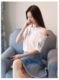 Striped Flower Embroidered Blouse Shirt