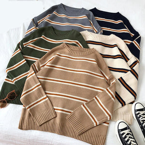 Vintage Striped Style O-Neck Sweater