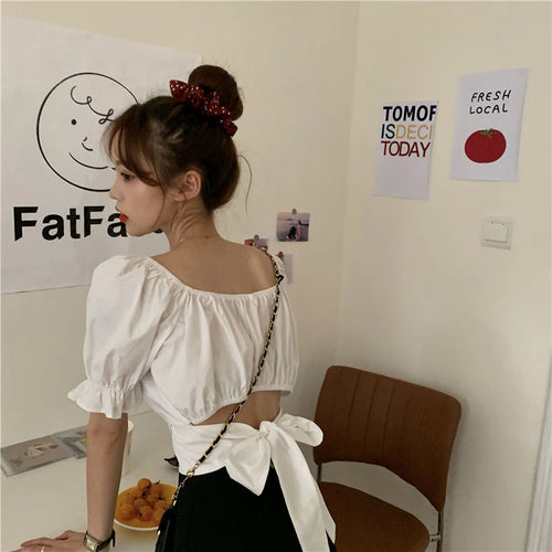 Sexy Backless Bow Knot Ruffles Crop Tops