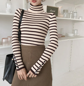 Turtleneck Knitted Striped Sweater