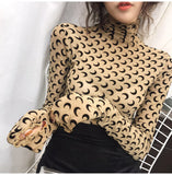 Sexy Lace Collar Moon Printed Long Sleeve Shirt