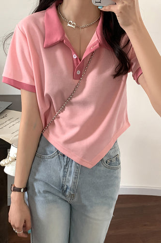 Short Sleeve Asymmetric Turn Down Collar Shirt