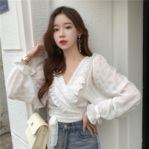 Ruffles Casual Chiffon Transparent Blouse Shirt