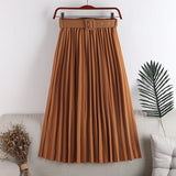 High Waist Belted Elegant Pleated Skirts