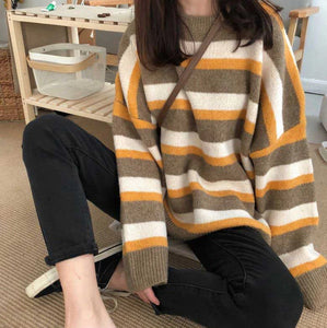Loose Long Knitted Striped Sweater