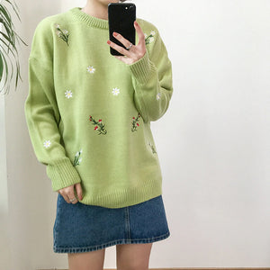 Little Flower Embroidery Knitted Sweater