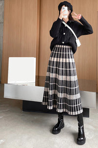 Vintage Knitted Plaid A-Line Mid Length Skirt